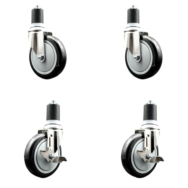 Service Caster 5 Inch 316SS Black Poly Swivel 1-3/4 Inch Expanding Stem Caster Brake SCC, 2PK SS316EX20S514-PPUB-BLK-2-TLB-2-134 - main